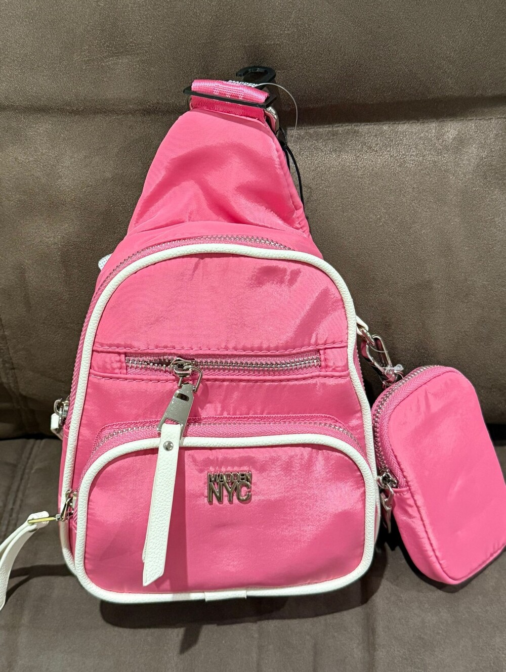 Madden NYC Pink Sling Crossbody Bag with NYC Accent